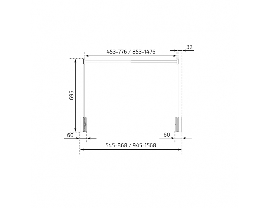 Dimensiones - Elevador de colgador de ropa - Butler 720