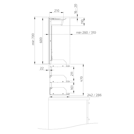Dimensiones - Unidad de elevación vertical para armario de pared - Verti 830 - 26,5 cm profundidad
