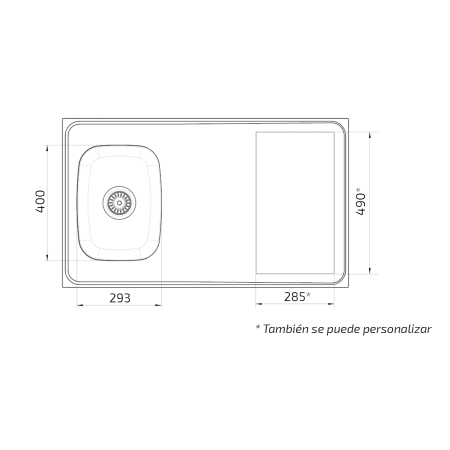 Dimensiones - Encimera combinada con 1 cubo y hueco para placa de cocción Granberg ESFS
