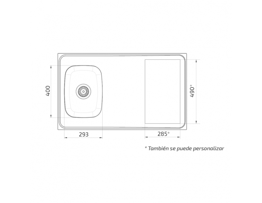 Dimensiones - Encimera combinada con 1 cubo y hueco para placa de cocción Granberg ESFS